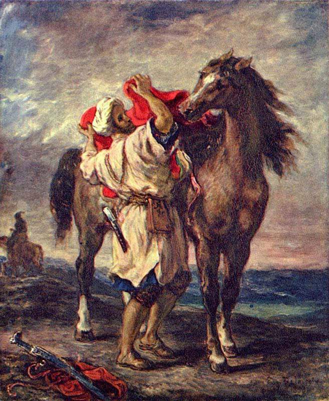 Moroccan Saddling his Horse